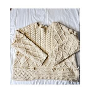 Zara Women’s Cream Cable Knit Sweater Size M Chunky Textured Pullover